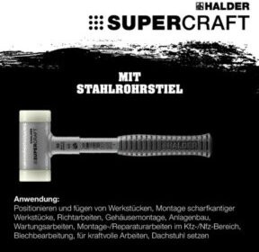 Halder SUPERCRAFT Schonhammer mit Stahlrohrstiel, weiß, Gewicht: 935 g, Durchmesser: 45 mm, Länge: 310 mm - Bild 2