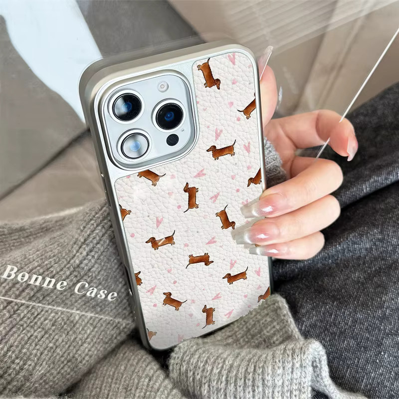 Loveheart Dackel Handyhülle mit Leder-Textur für iPhone 11 bis iPhone 17 Pro Max AIR PLUS in Multicolour - Bild 2