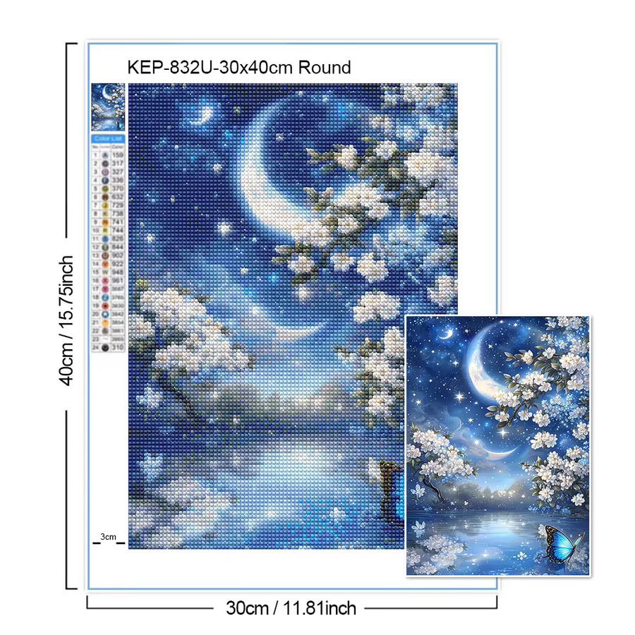 QIZITENG DIY Diamant-Malerei Mond-Baum-Landschaft in Blau, 30 x 40 cm - Bild 3