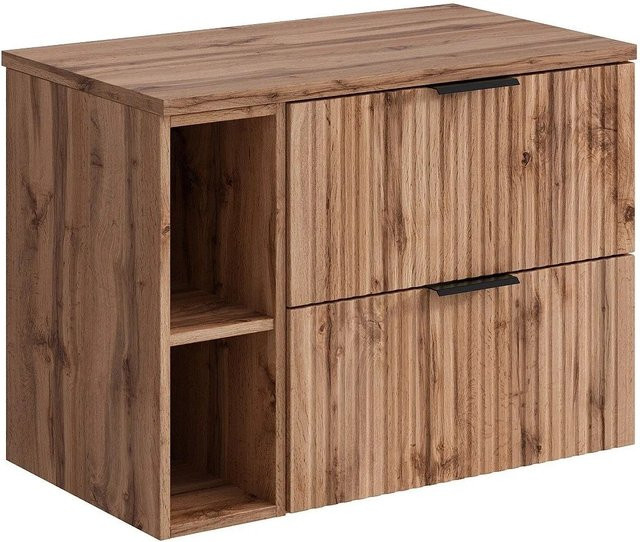 Waschbeckenunterschrank Zevara von Vente-unique in Naturfarben Hell mit Streifenoptik, Breite: 80 cm - Bild 1