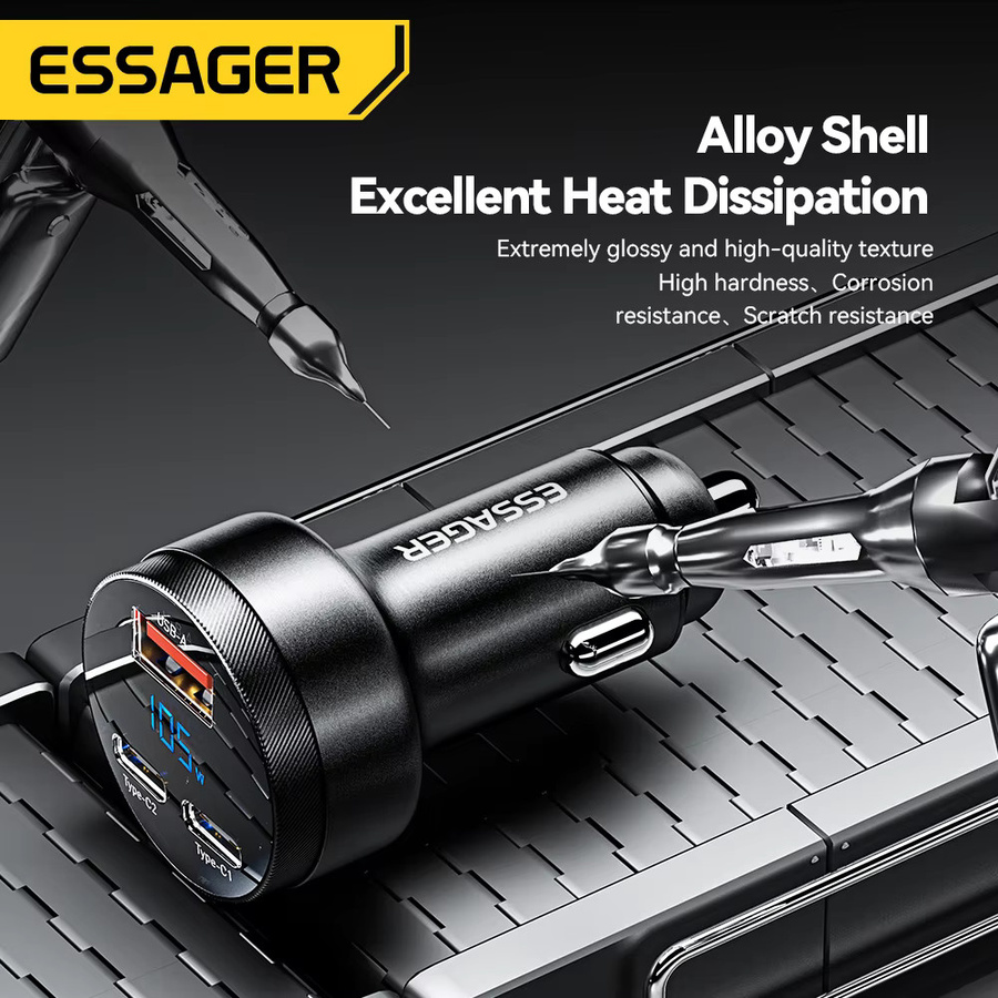 Essager USB C Autoladegerät 105 W Schnellladung PD3.0 QC4.0 Schwarz - Bild 4