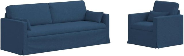 vidaXL 2-teiliges Sofa Blau aus Stoff mit Metallrahmen und Armlehnen B/T/H: 198 x 78 x 80 cm und 78 x 78 x 80 cm - Bild 1