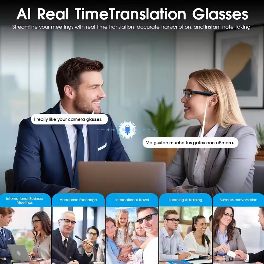 GUHUAVMI KI-Smart-Brille mit 8MP HD-Kamera, WLAN, Bluetooth-Anrufen und KI-Übersetzung in Schwarz - Bild 3