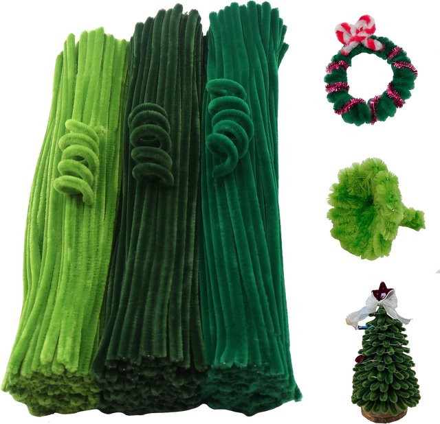 100 Stück DIY Bastelset grüner flauschiger Rohrreiniger für kreative Projekte und Weihnachtsbaumdekoration - Bild 1