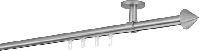 Ondeco Gardinenstange auf Maß mit Innenlauf 20mm und Deckenträger 4cm in Edelstahl-Optik, Farbe: Silber, Breite: 350 cm - Bild 1