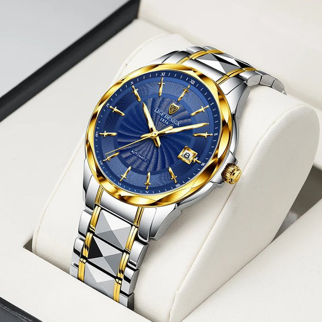LIGE Armbanduhr Automatik, Edelstahl, Wolfram, Blau, Herren - Bild 1