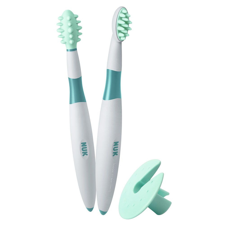NUK 2-tlg. Zahnpflege-Lernset mit Trainer-Brush und Schutzring in Blau-Weiß, BPA-frei - Bild 1