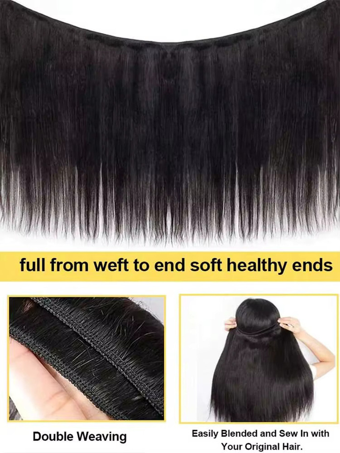 QZOQZO Echthaar-Bündel, 42 Zoll, glatt, Schwarz, Brasilianisch, Unisex - Bild 4