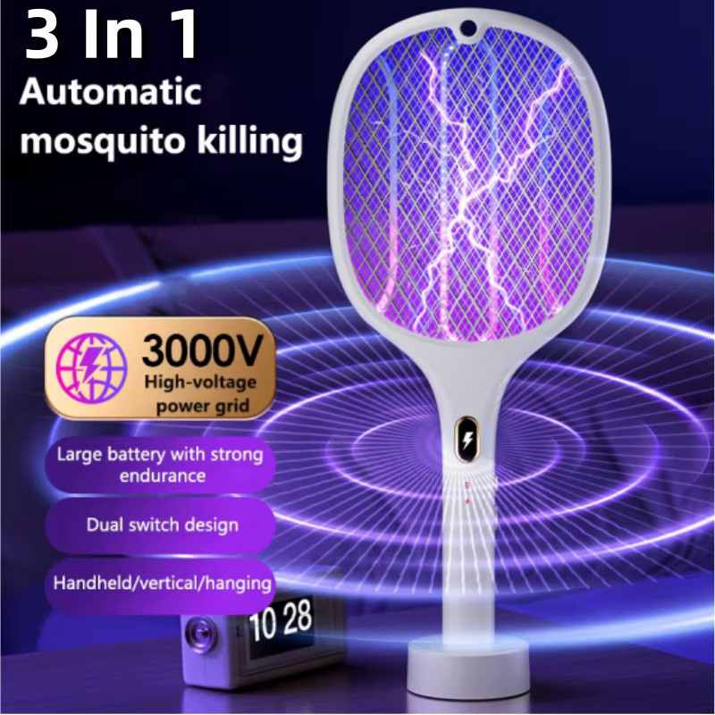 XMSJ Multifunktionaler 3-in-1 Insektenvernichter in Weiß, USB wiederaufladbare elektrische Mückenklatsche zur Schädlingsbekämpfung - Bild 2