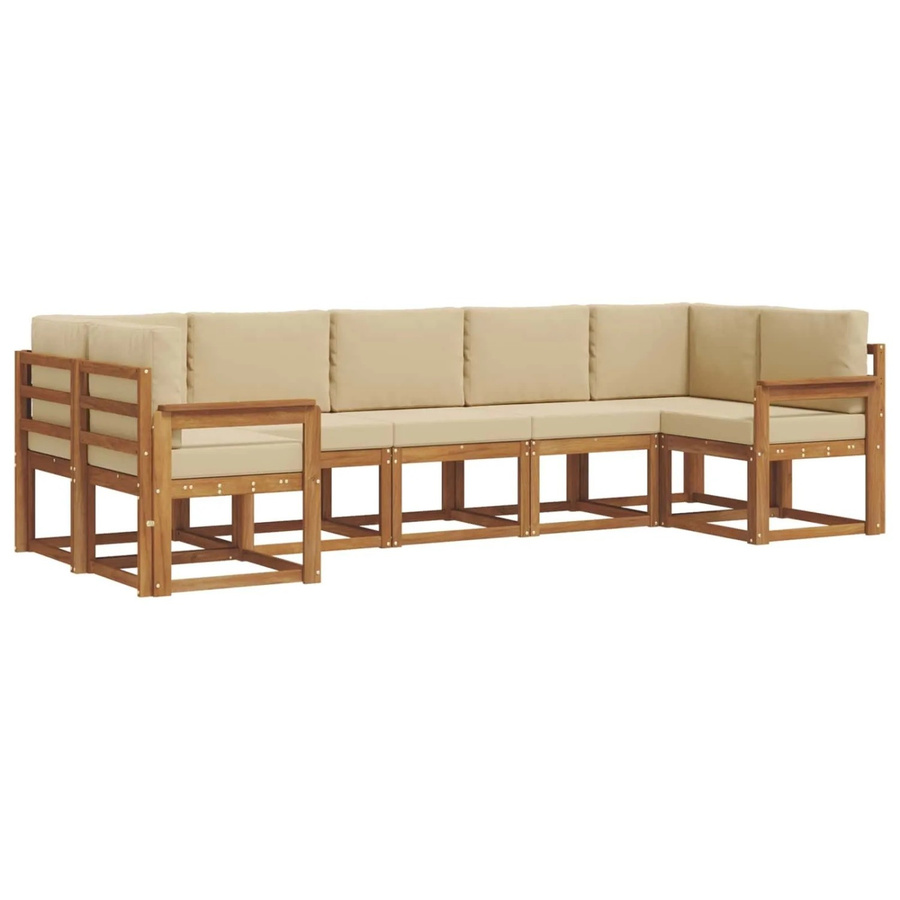 vidaXL Outdoor-Sofagarnitur 7-teilig aus Akazienholz in Natur mit beigen Kissen in L-Form - Bild 2
