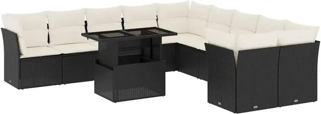 vidaXL 11-teilige Garten-Sofagarnitur aus Poly-Rattan mit Kissen in Schwarz-Creme - Bild 1