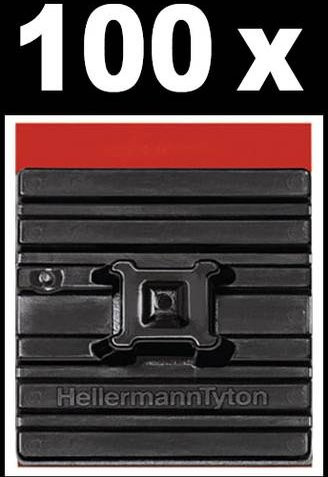 HellermannTyton Befestigungssockel FMB4APT-A-PA66HS-BK selbstklebend, flexibler Sockel 4fach einfädeln, Schwarz, 100 Stück - Bild 1