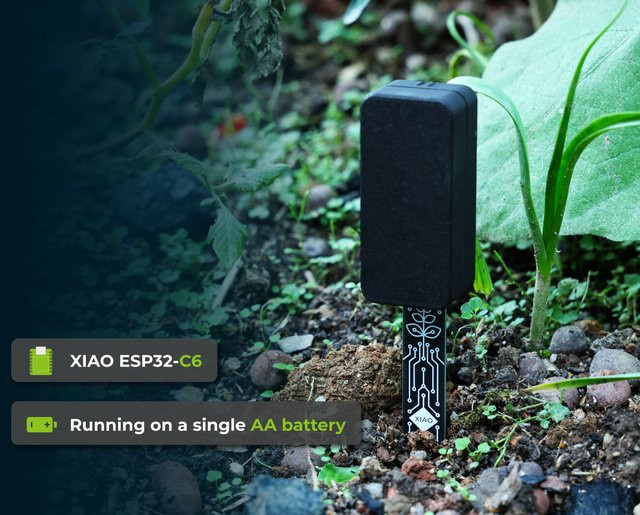 Seeed Studio Bodenfeuchtesensor mit XIAO ESP32-C6, Schwarz, WiFi und Bluetooth, kompatibel mit Home Assistant ESPHome zur dynamischen Pflanzenfeuchtigkeitsüberwachung mit Alarmfunktion - Bild 1