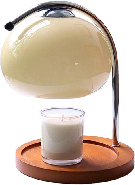 Aimo Kerzenwärmerlampe dimmbar in Beige mit Glas, Holz und Metall für Schlafzimmer und Wohnzimmer - Bild 1