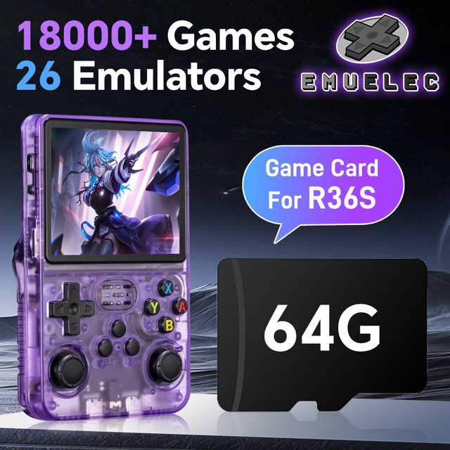 JMachen Gaming-Speicherkarte für R36S mit 64 GB und über 18000 Retro-Spielen inklusive EmuELEC 4.7 für PSP, PS1, GB, GBA, GBC, MD, SFC, CPS1 und CPS2 - Bild 1