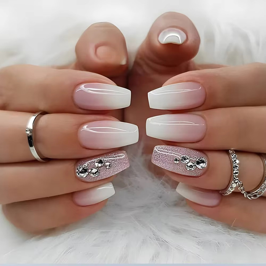 GLAMNAIL Ballerina-Nägel zum Aufdrücken, rosa Glitzer, 24 Stück - Bild 1