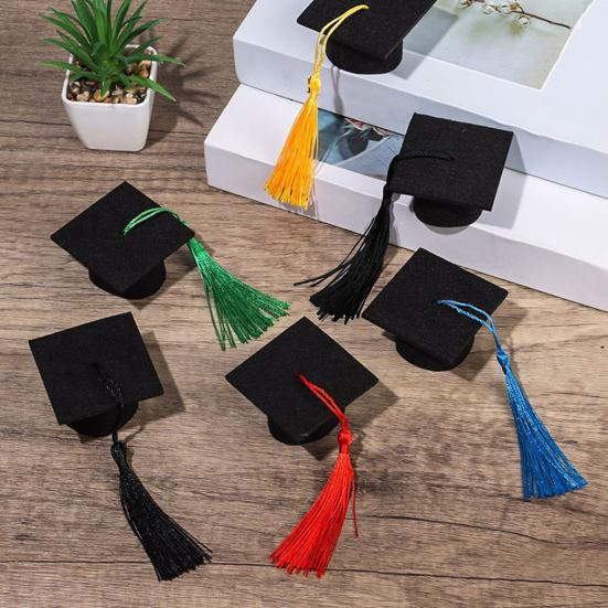 20 Stück Filz Mini Abschlusskappen mit Quasten als Weinflaschen-Topper für deine Graduation Party in Gelb und Schwarz - Bild 6