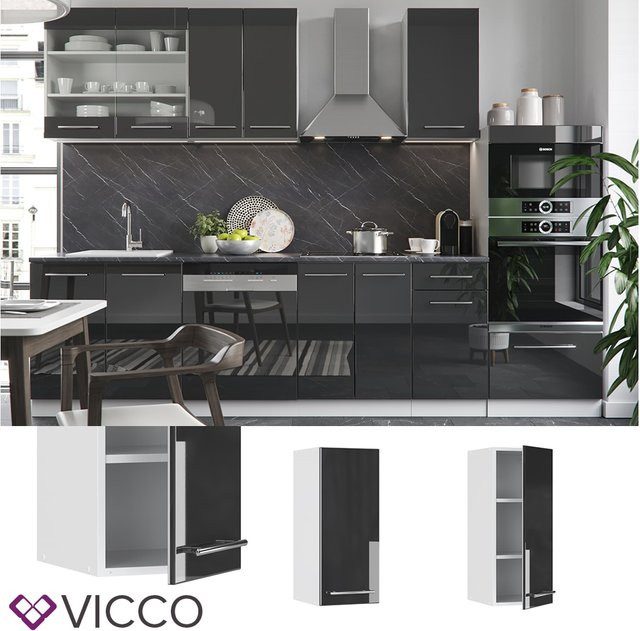 Vicco Hängeschrank Fame-Line Küchenschrank Anthrazit und Weiß Hochglanz mit Softclose-Scharnieren B: 30 cm - Bild 1