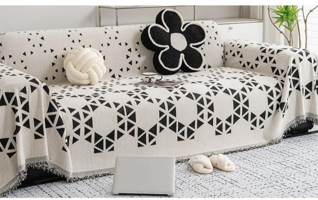 Super Six Chenille Sofakissenbezug mit geometrischem Design, B/B: 180 x 130 cm - Bild 1