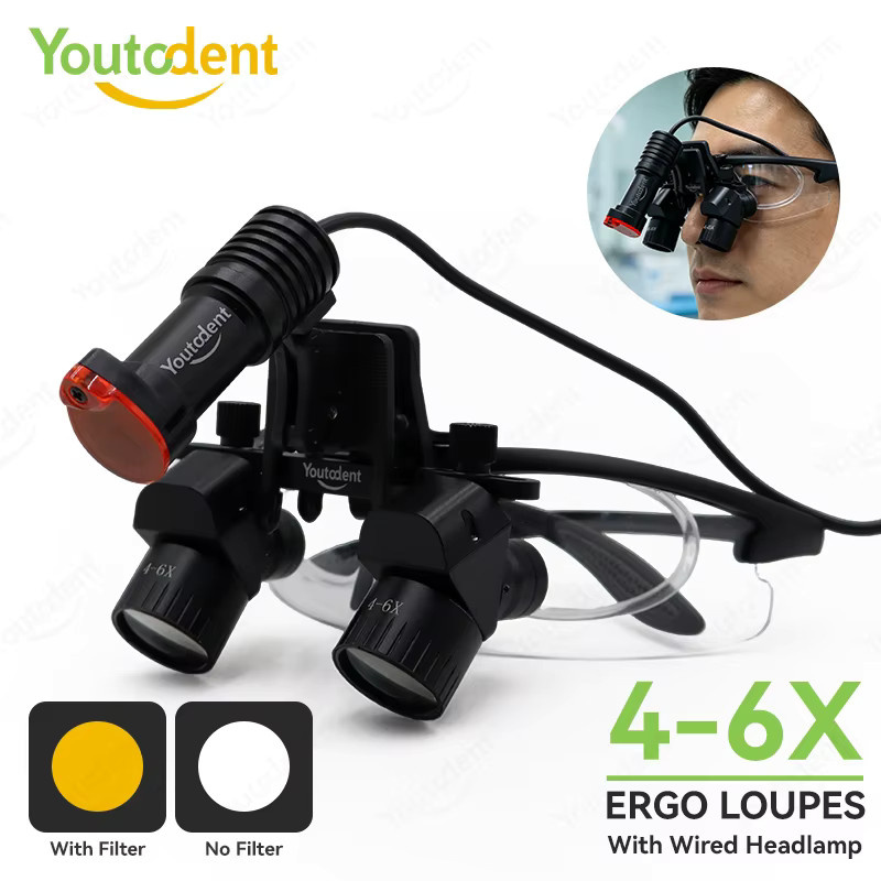 Youtodent Dental-Lupenbrille, 4-6-fache Vergrößerung, mit LED-Stirnlampe, Schwarz - Bild 6