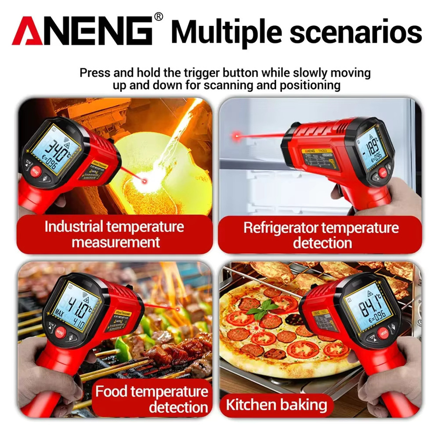 ANENG Infrarot-Thermometer TH202 Digitales Laser-Temperaturmessgerät mit LCD-Display in Schwarz-Rot für Messbereiche von -50 bis 600 ℃ - Bild 5