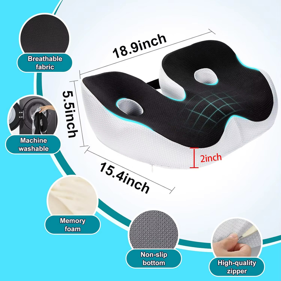 BEISHI Sitzkissen aus Memory-Schaum in Schwarz zur Druckentlastung und Schmerzlinderung bei Ischias und Steißbein mit konturierter Form - Bild 4