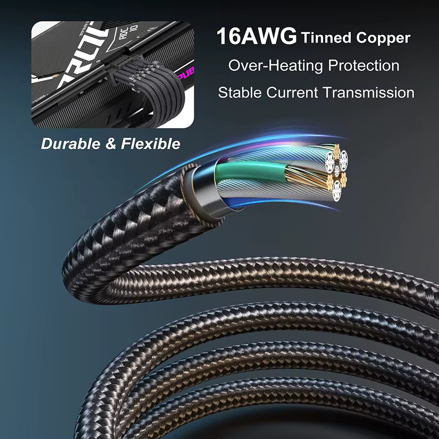 TEUCER PCI-E 5.0 GPU Stromkabel 12VHPWR ATX 3.0 Modulares 16PIN Kabel in Weiß, Länge: 73 cm - Bild 3