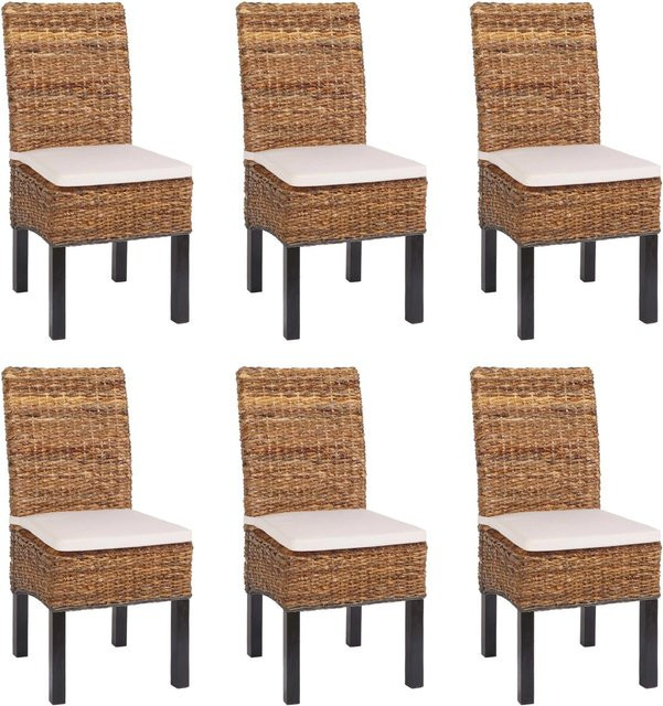 CHEFGASTRO 6er-Set Esszimmerstühle Malibu Korbstühle aus Bananengeflecht in Braun mit Kissen, H x B x T: 96 x 46 x 41 cm, Sitzhöhe: 46 cm - Bild 1