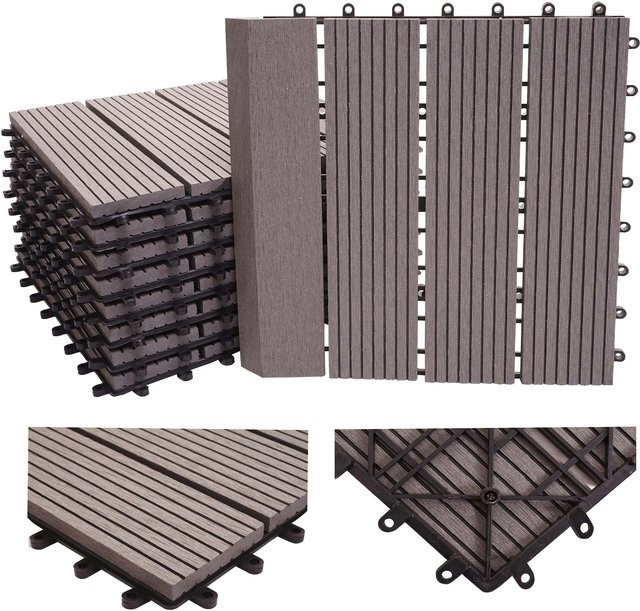 MCW WPC Bodenfliese Sarthe mit Abschluss in Holzoptik, Grau Linear Senkrecht, 11 Stück, B/T: 30 x 30 cm - Bild 1