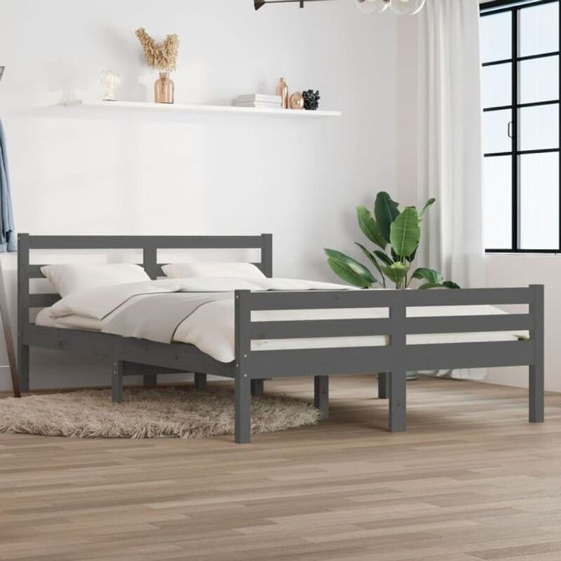 Massivholzbett aus Kiefer in Grau von Vidaxl, Modernes und Minimalistisches Design, B/T: 140 x 190 cm - Bild 1