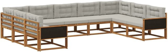 vidaXL Outdoor-Sofagarnitur in U-Form aus massivem Akazienholz mit Kissen in Grau und Natur - Bild 1