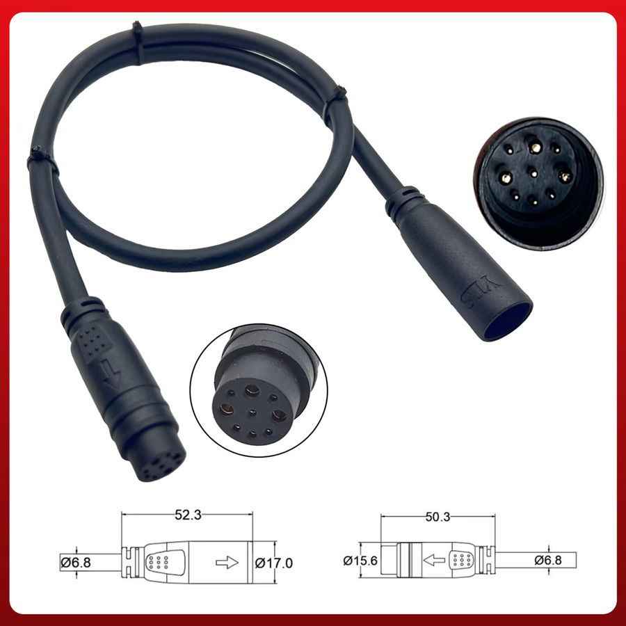 Elektrofahrrad-Zubehör Motor-Umrüstkabel mit wasserdichtem 9-Pin Stecker für E-Bike Controller, Verlängerung G9.6/M9.6, Schwarz - Bild 2