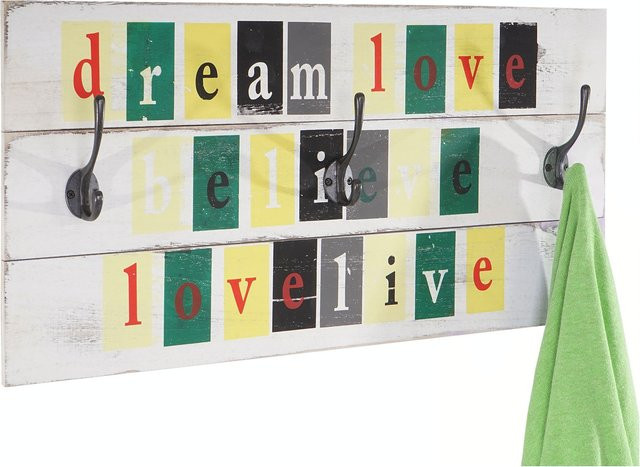 Wandgarderobe Believe von MCW im Shabby-Look Vintage aus Paulowniaholz mit 3 Haken, Farbe: Weiß, B/H: 60 x 30 cm - Bild 1