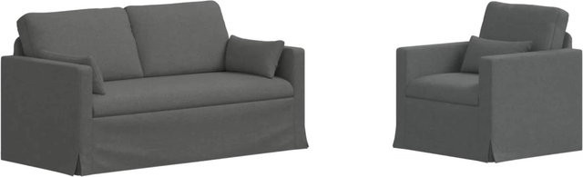 vidaXL Sofa 2-teiliges Set Dunkelgrau mit Stoffbezug und Metallrahmen B/T/H: 158 x 78 x 80 cm und 78 x 78 x 80 cm - Bild 1