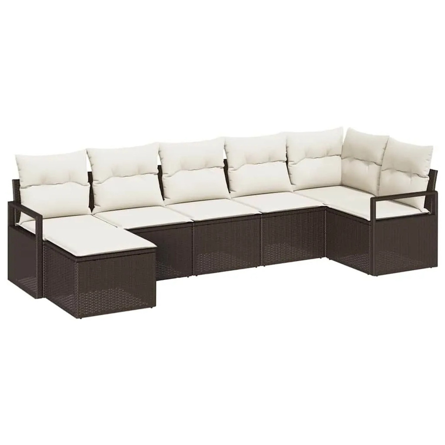 vidaXL 7-teiliges Lounge-Sofa Set aus Poly-Rattan in Braun und Beige mit Kissen und Metallrahmen - Bild 2