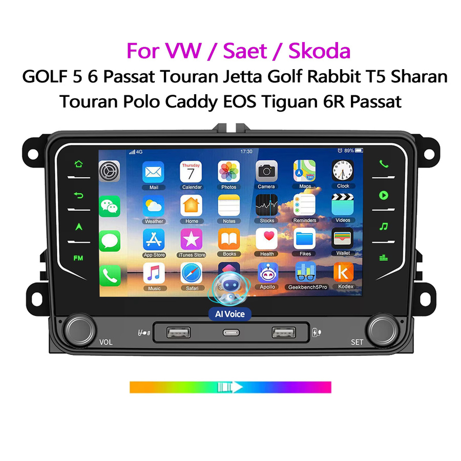 Essgoo Android 15 Autoradio mit 7 Zoll Display, 4+64G Speicher, kabellosem Carplay, Android Auto, GPS-Navigation und WLAN für Skoda, Seat, VW Octavia, Polo, Caddy, EOS, Tiguan, Passat, Jetta, Golf, Rabbit, T5 und Sharan, Schwarz - Bild 5