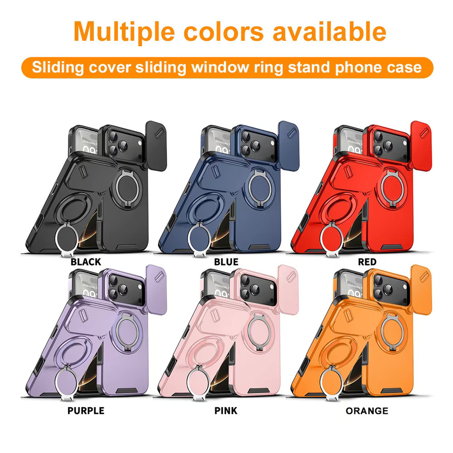Stoßfeste magnetische iPhone Schutzhülle mit Ring-Ständer und Kamera-Flip-Schutz für Apple iPhone 17 Pro Max 16 15 14 13 12 11 Plus in Rot und Orange - Bild 2