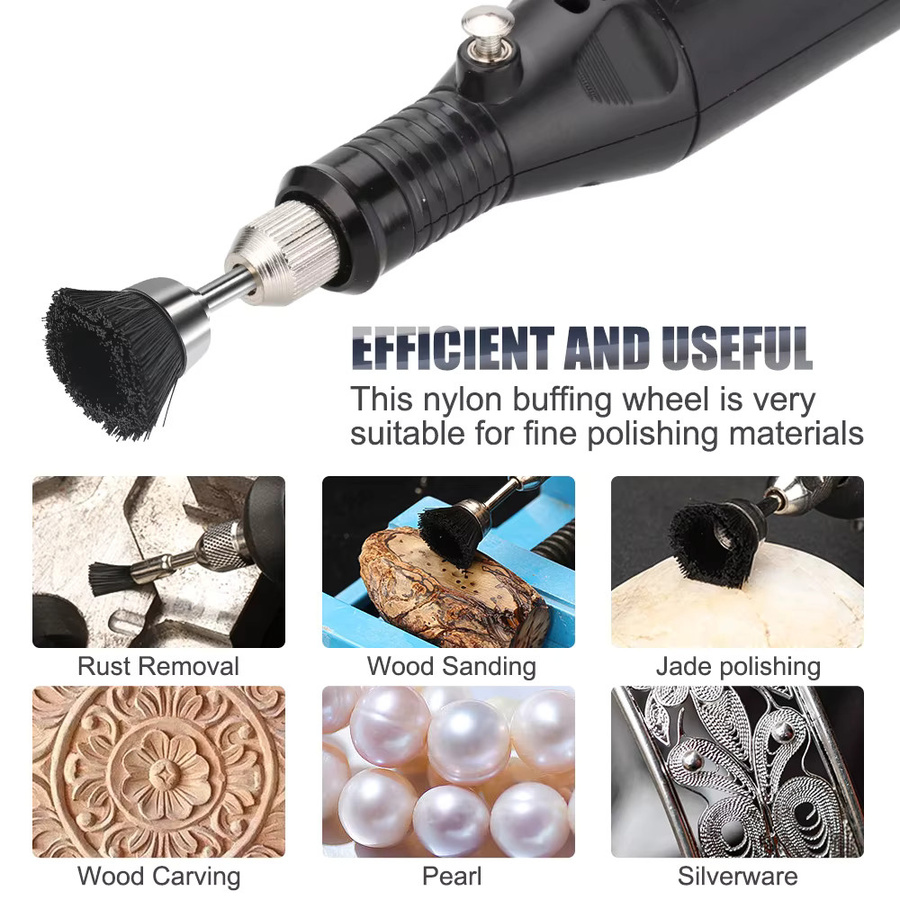 XCAN 10-teiliges Polierdrahtbürsten-Set in Schwarz mit 3,0 mm Schaft, Nylon-Drahtbürsten als Zubehör für Dremel-Rotationswerkzeuge - Bild 4