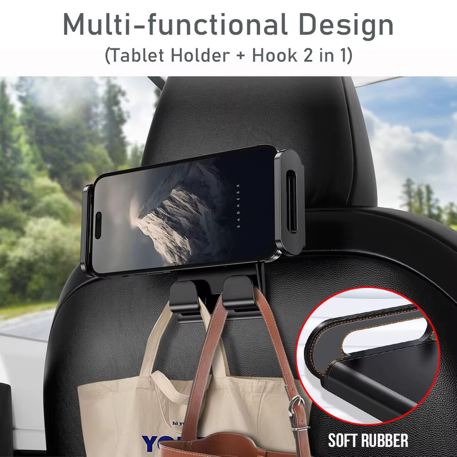USVOTOV Rücksitz-Telefonhalter für Tesla Model 3 Y Juniper mit 2 Haken, 360 Grad drehbarer Tablet und iPad Mini Ständer, Farbe: Schwarz - Bild 4