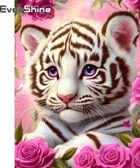 EverShine Diamant-Mosaik Bastelset Tiger mit Strasssteinen in Multicolour, Tischmodell - Bild 1