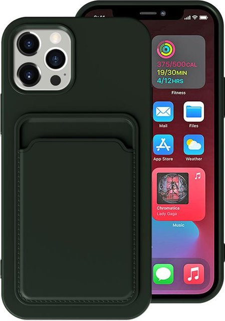 Stoßfestes iPhone Brieftaschen-Cover mit Push-Kartensteckplatz aus mattem TPU in Dunkelgrün für Apple iPhone 16 15 14 13 12 11 Pro Max Plus Mini X XS XR Max - Bild 1