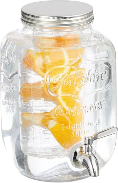 Relaxdays Getränkespender aus Glas und Edelstahl in Transparent und Silber mit Fruchteinsatz und Zapfhahn - Bild 1