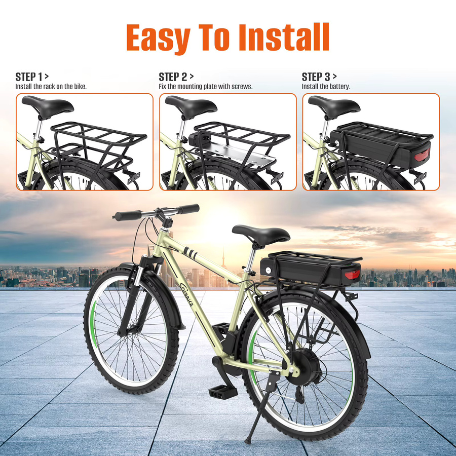 UNITPACKPOWER E-Bike Akku mit Gepäckträger in Schwarz, kompatibel mit 24 bis 28 Zoll Rädern und Motoren von 500 W bis 1500 W - Bild 5