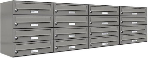 AL Briefkasten-System für 16 Parteien, Aufputzmontage, grau, B/H/T: 153,2 x 46,0 x 27,5 cm - Bild 1