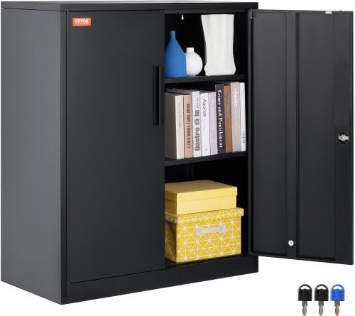 VEVOR Metall-Stahlschrank in Schwarz mit 4 verstellbaren Regalböden und abschließbaren Magnettüren für Büro, Garage und Zuhause - Bild 1