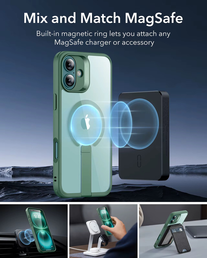 ESR MagSafe Magnetische Schutzhülle mit Ständer für iPhone 15 Pro, iPhone 15 Pro Max und iPhone 16 Pro Max in Grün, stoßfeste Hülle in Militärqualität - Bild 5