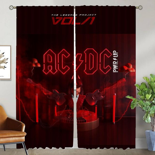 Rock-ACDC Halloween Dekoration Tüll-Vorhänge für Wohnzimmer und Schlafzimmer, 2er-Set, Farbe: Rot, B: 50 cm, H: 70 cm - Bild 1
