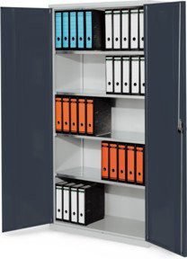 Kappes Systemschrank Serie 500 aus Stahlblech in Grau mit Sichtfenstertüren und 4 Fachböden B/T/H: 100 x 50 x 195 cm - Bild 1