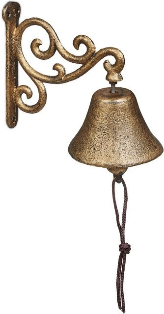 Relaxdays Türglocke aus Gusseisen in Gold, ornamentiert im Vintage-Stil mit Kordel, B: 15,5 cm, T: 10 cm, H: 17,5 cm - Bild 1