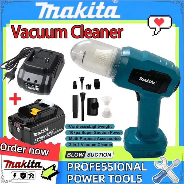 Makita Kabelloser Mini-Autostaubsauger in Blau, Wiederaufladbarer Handstaubsauger aus Kunststoff - Bild 1